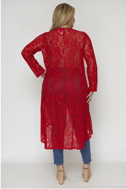 Red Lace Plus Size Duster Cardigan