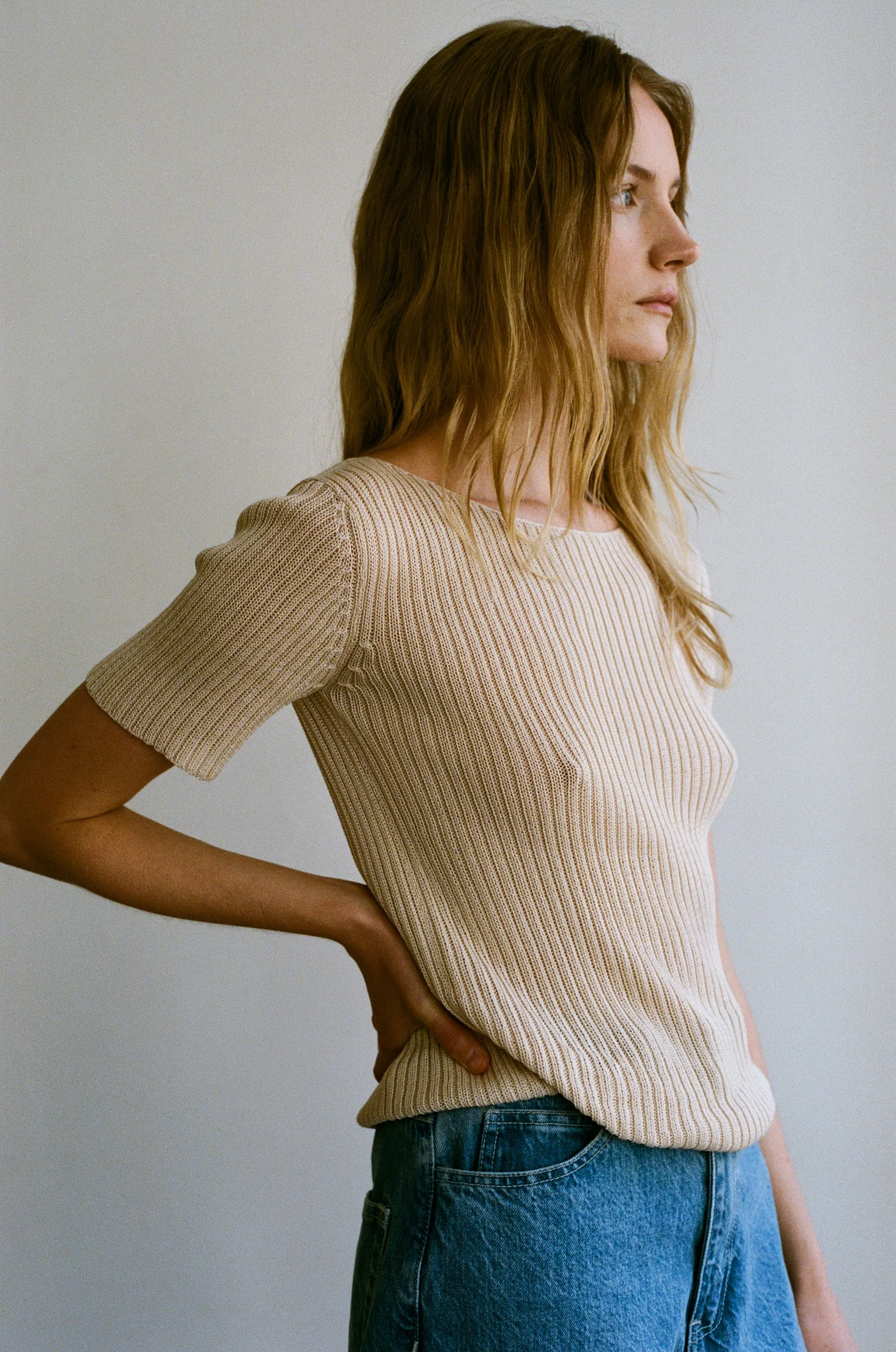 Rib Tee in Natural