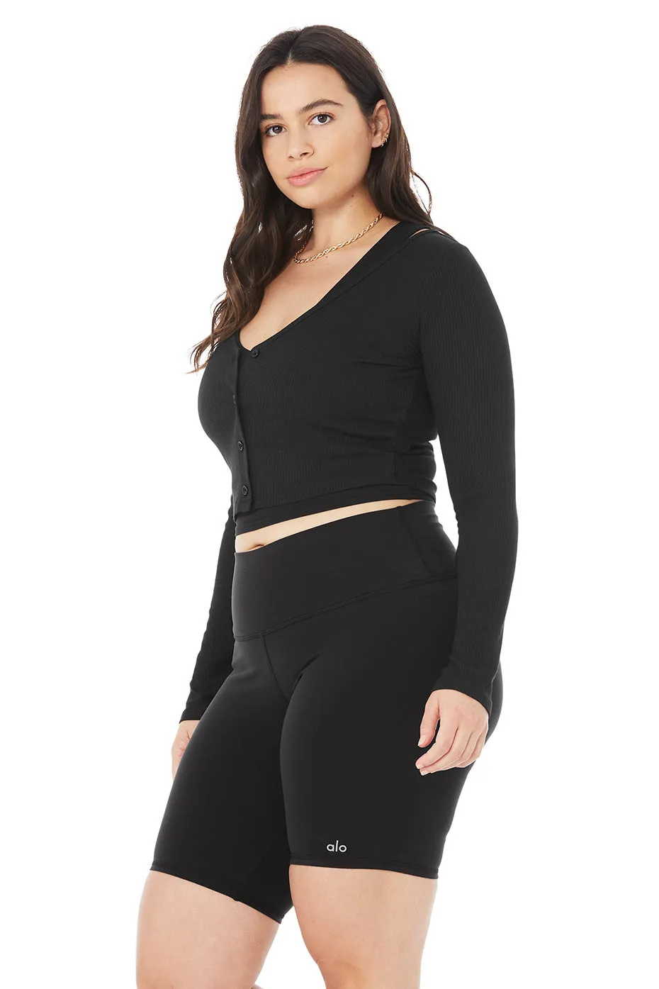 Ribbed Cropped Whisper Cardigan - Black