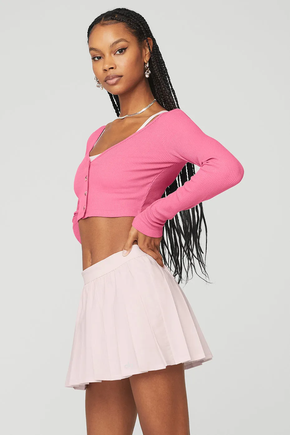 Ribbed Cropped Whisper Cardigan - Pink Fuchsia