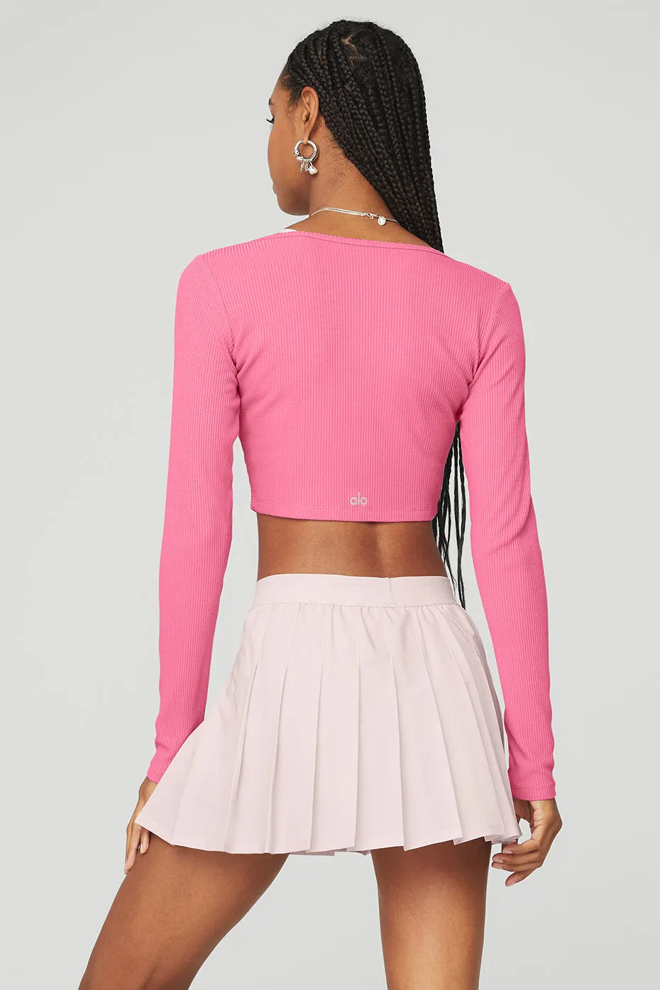 Ribbed Cropped Whisper Cardigan - Pink Fuchsia