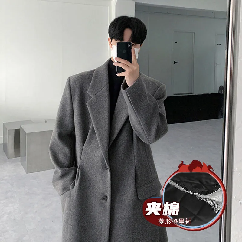 Riolio business casual outfits Maillard Overcoat Mid-Length Loose Korean Casual Shoulder Pad Woolen Overcoat Trendy Autumn and Winter Coat for Men