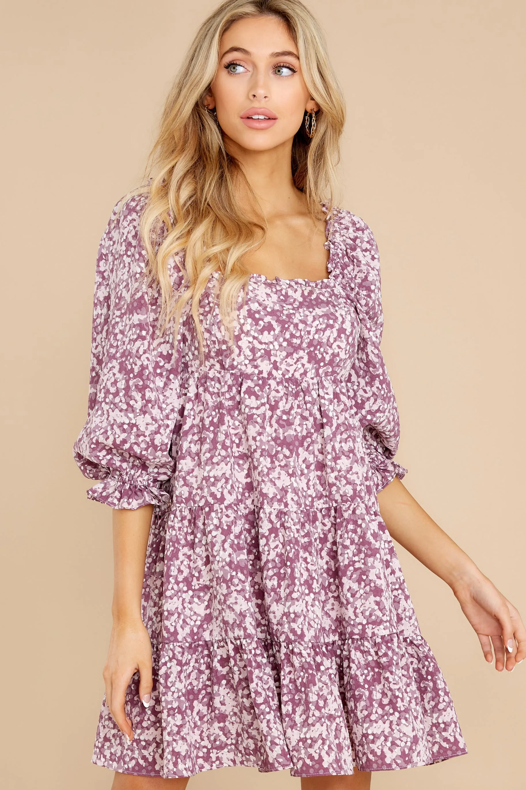 Rosy Outlook Dusty Purple Floral Print Dress