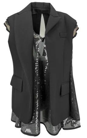 Sacai Neoprene Vest and  Sequined Dress in Black