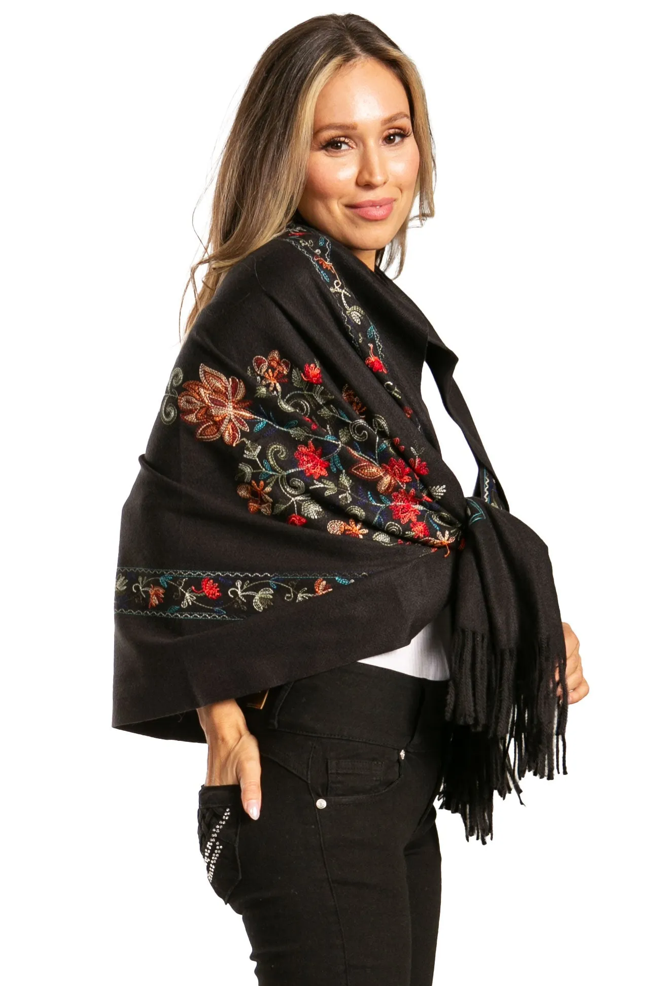 Sakkas Ginata Women's Large Casual Super Soft Embroidery Scarf Shawl Wrap Stole