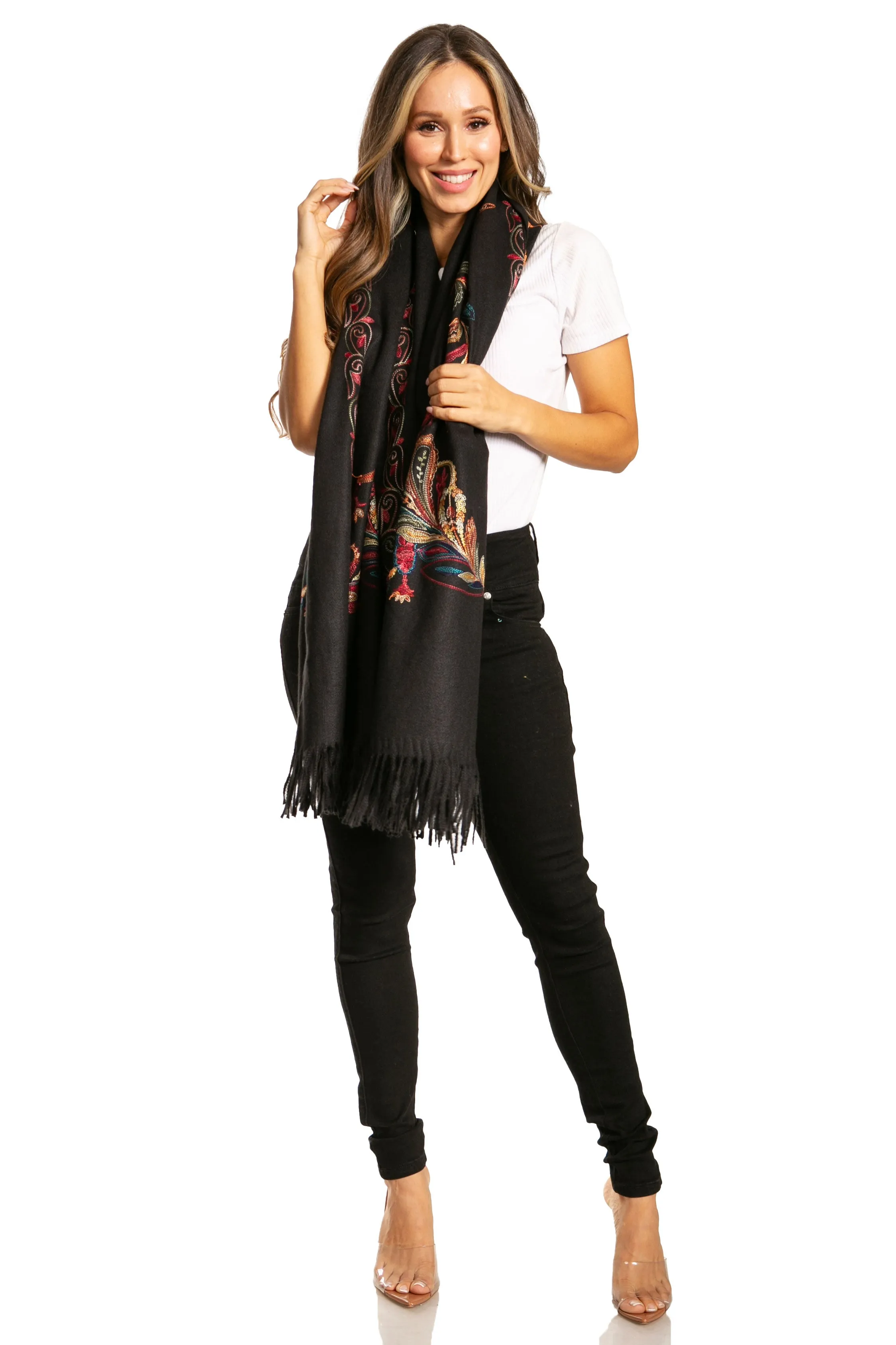 Sakkas Ginata Women's Large Casual Super Soft Embroidery Scarf Shawl Wrap Stole