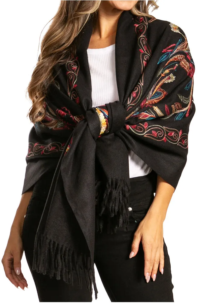 Sakkas Ginata Women's Large Casual Super Soft Embroidery Scarf Shawl Wrap Stole