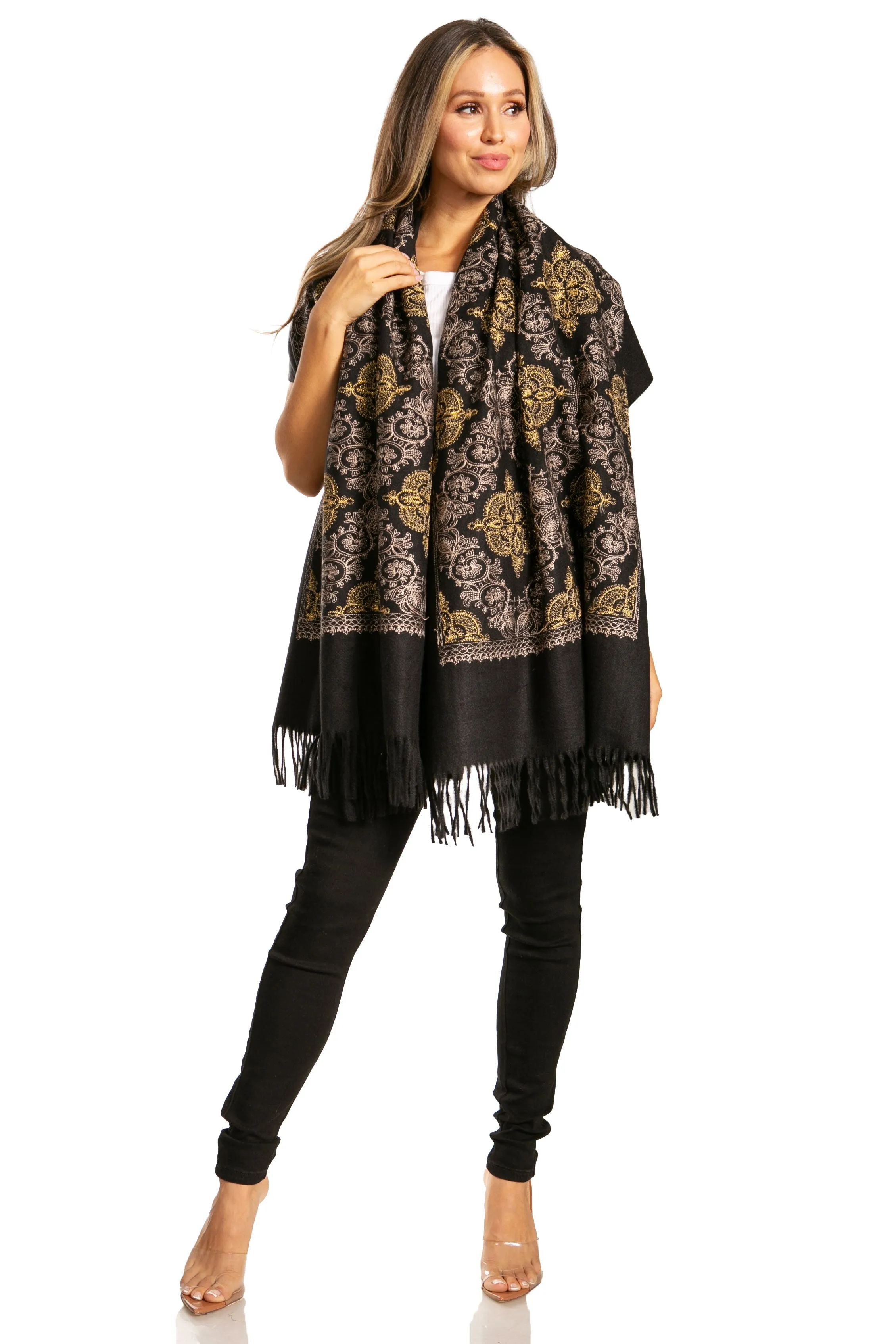 Sakkas Ginata Women's Large Casual Super Soft Embroidery Scarf Shawl Wrap Stole