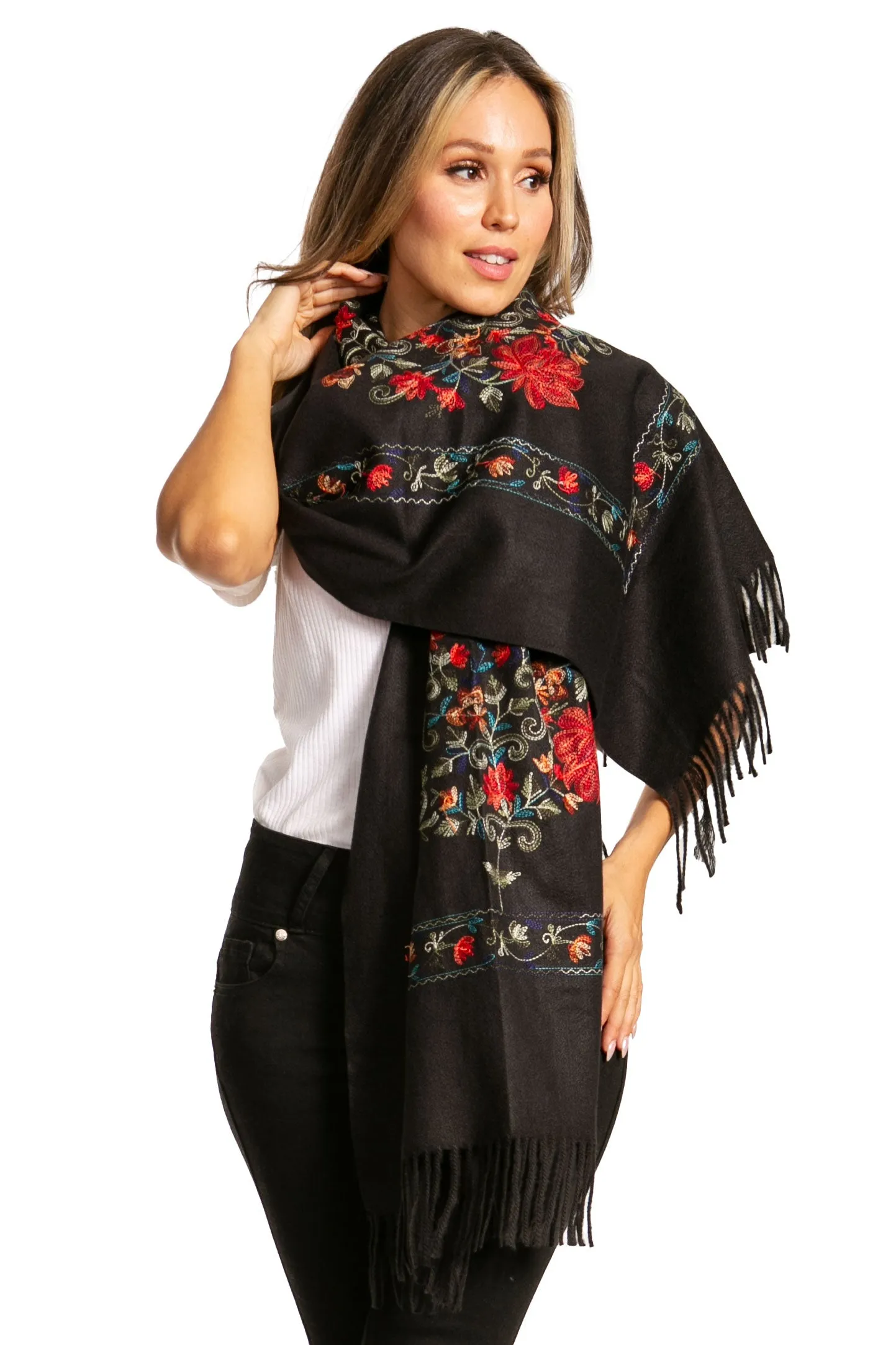 Sakkas Ginata Women's Large Casual Super Soft Embroidery Scarf Shawl Wrap Stole