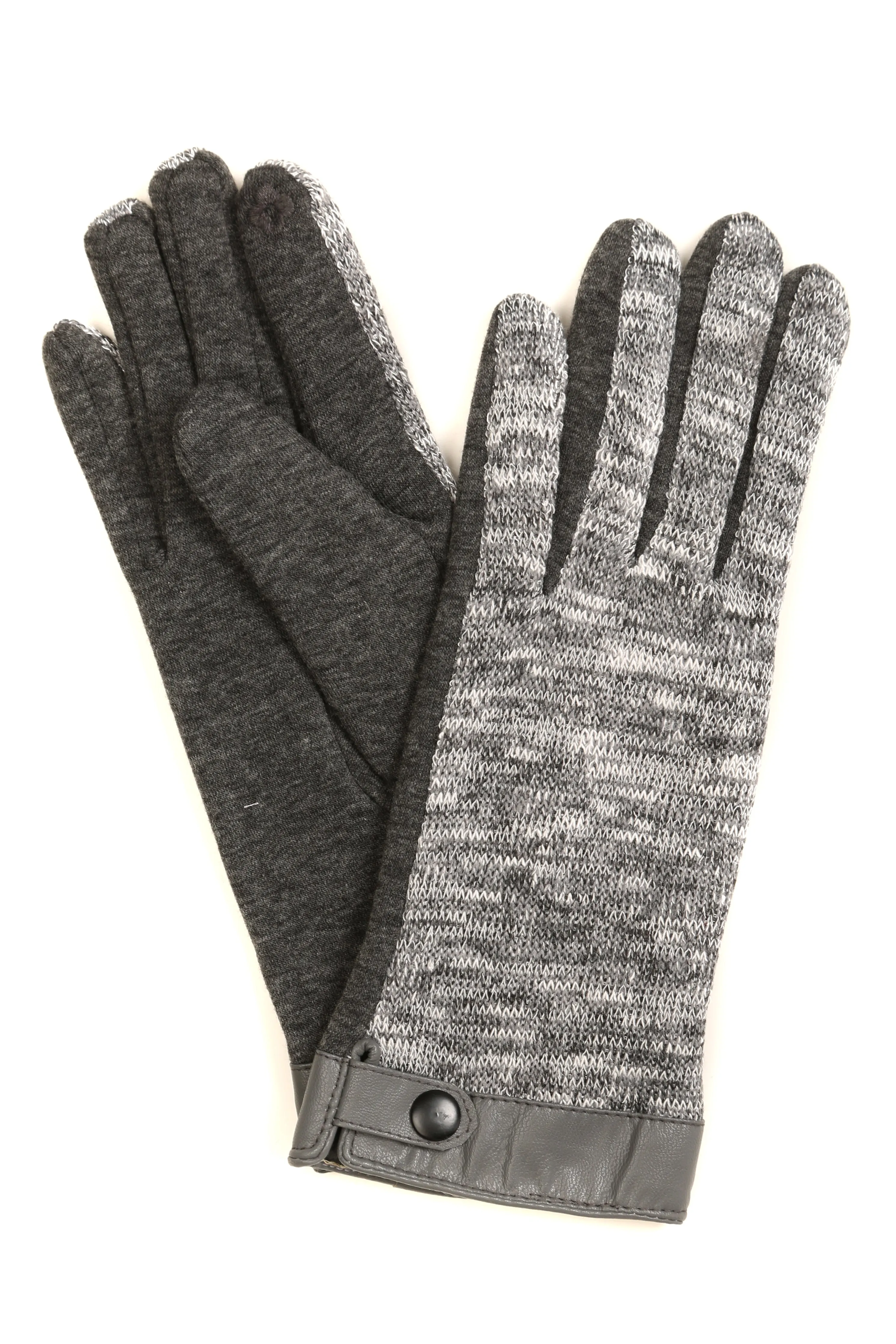 Sakkas Lilith Heather Knit Wrist Length Touch Screen Wrist Snap Winter Gloves