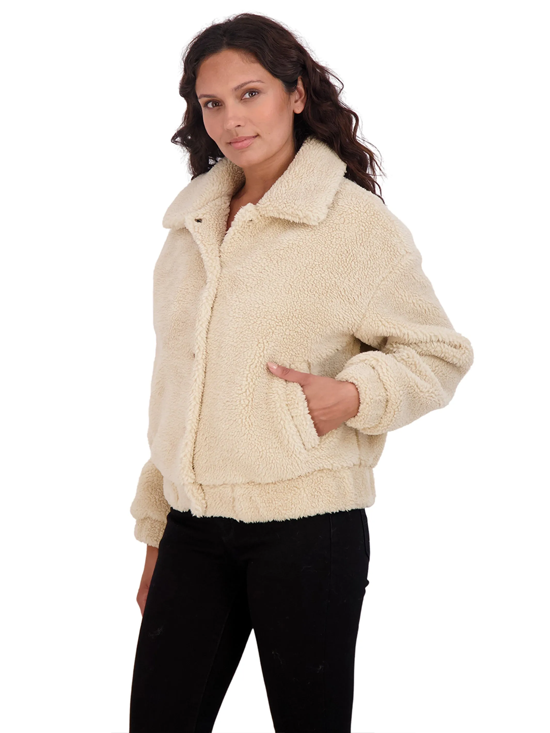 Sebby Collection Women's Sherpa Faux Fur Bomber Jacket