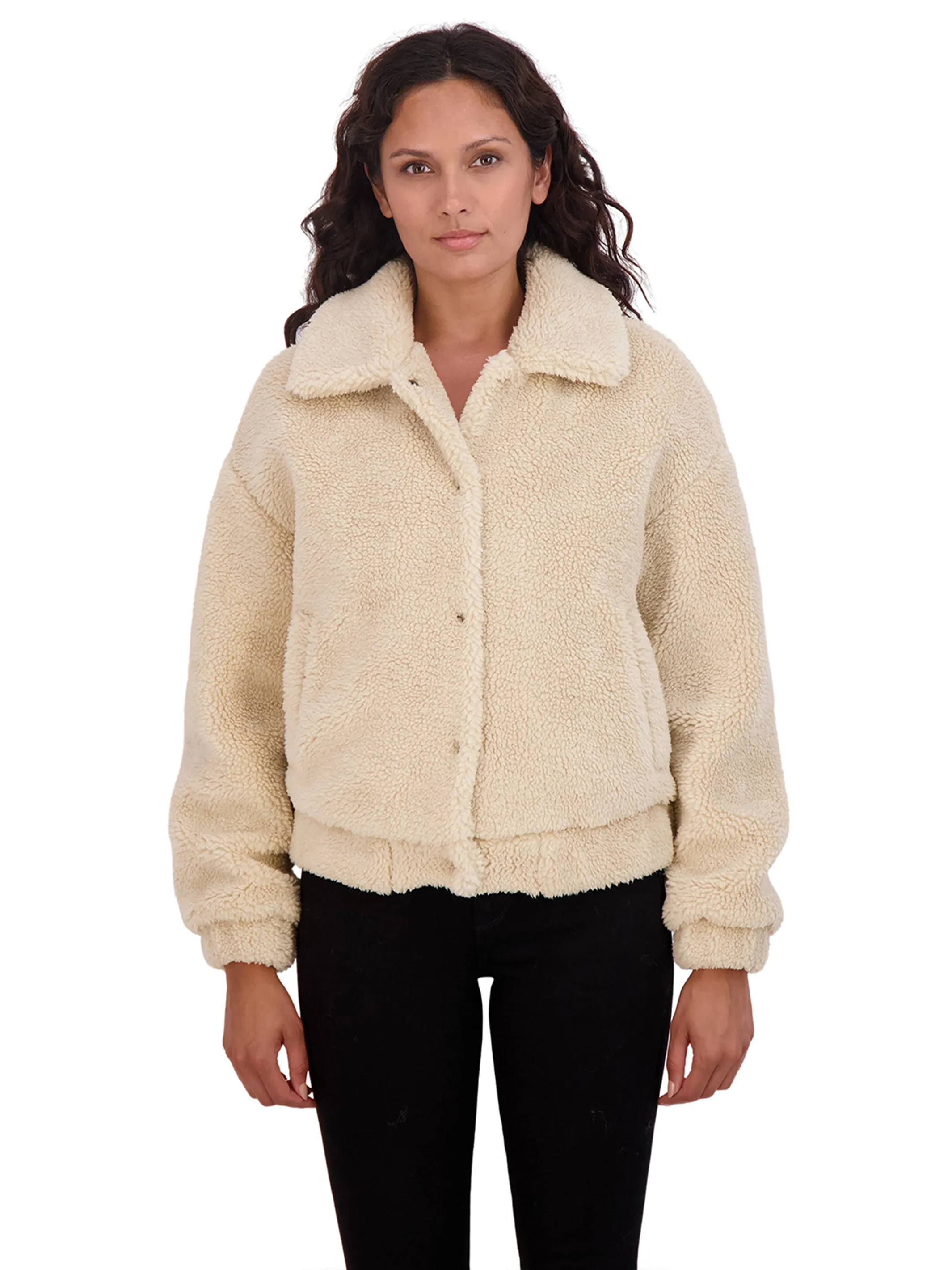 Sebby Collection Women's Sherpa Faux Fur Bomber Jacket