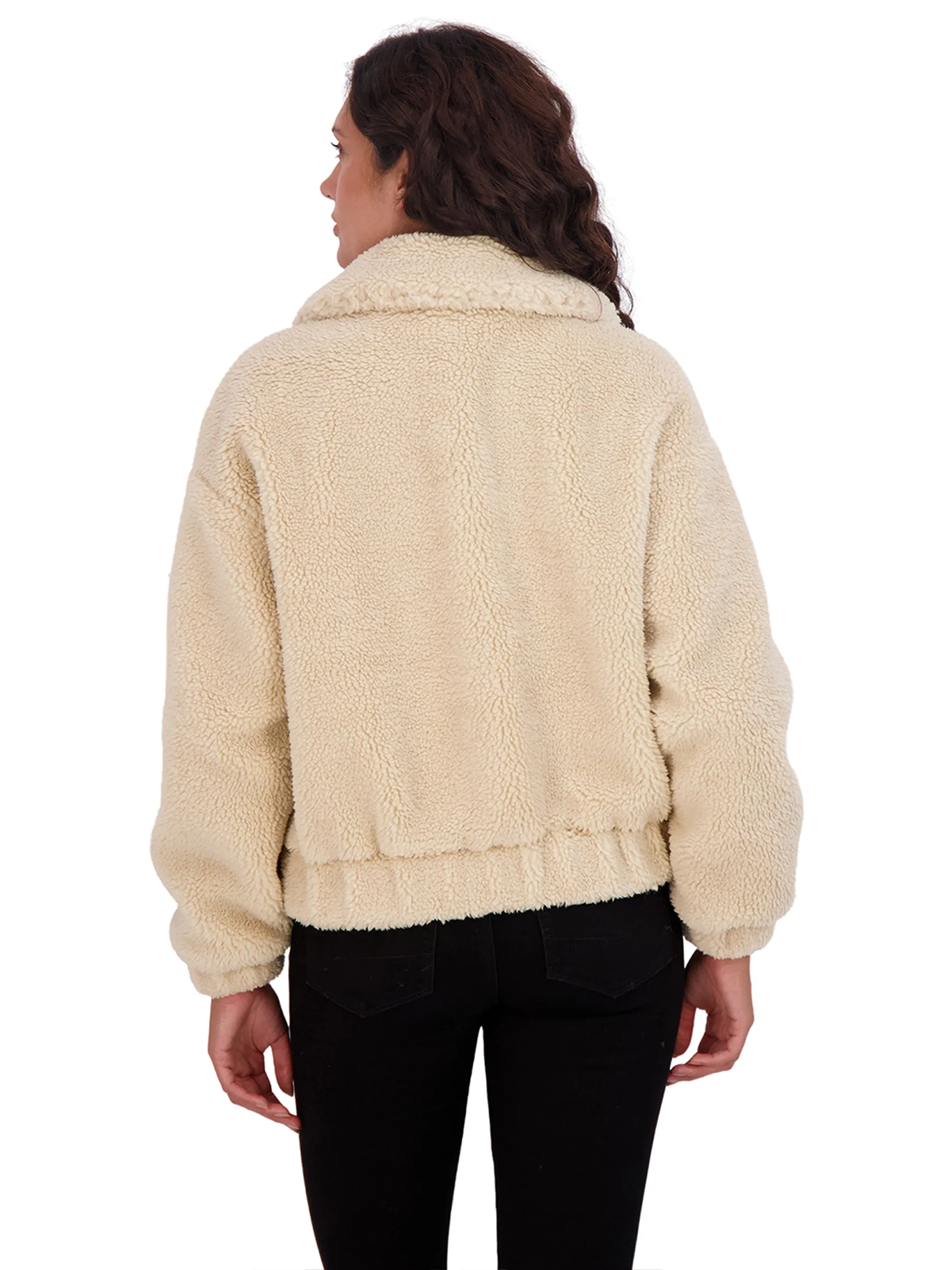 Sebby Collection Women's Sherpa Faux Fur Bomber Jacket