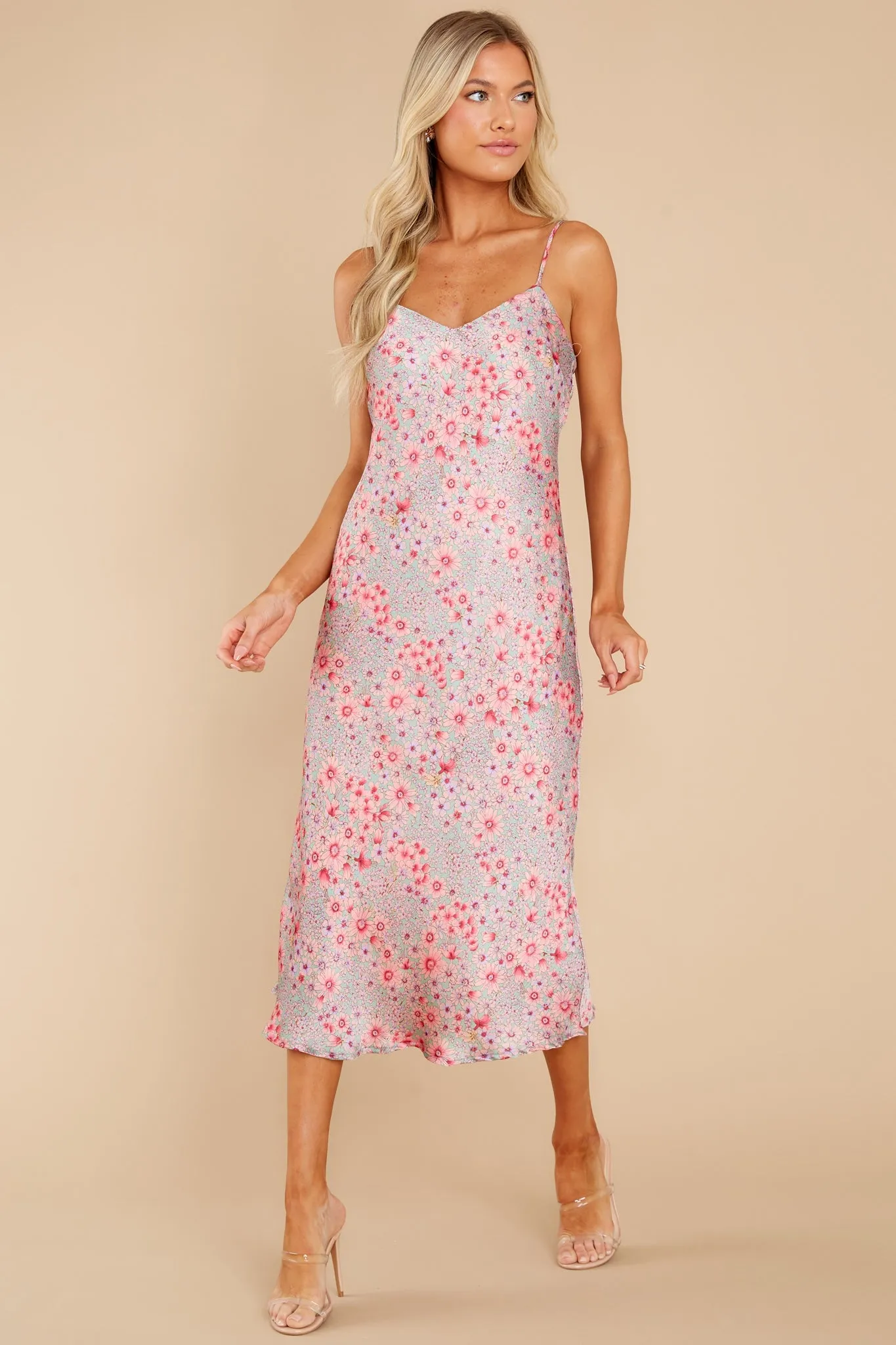 Smooth Things Over Pink Floral Print Midi Dress