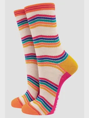 Sock Talk Bamboo Rainbow Stripe Socks in Cream