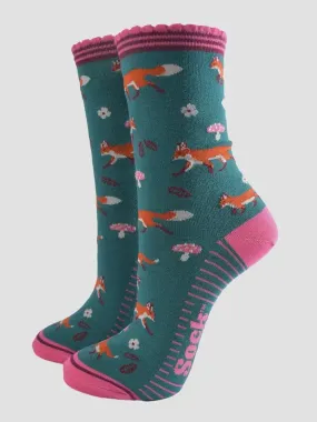 Sock Talk Bamboo Socks Green/Pink, Fox Woodland