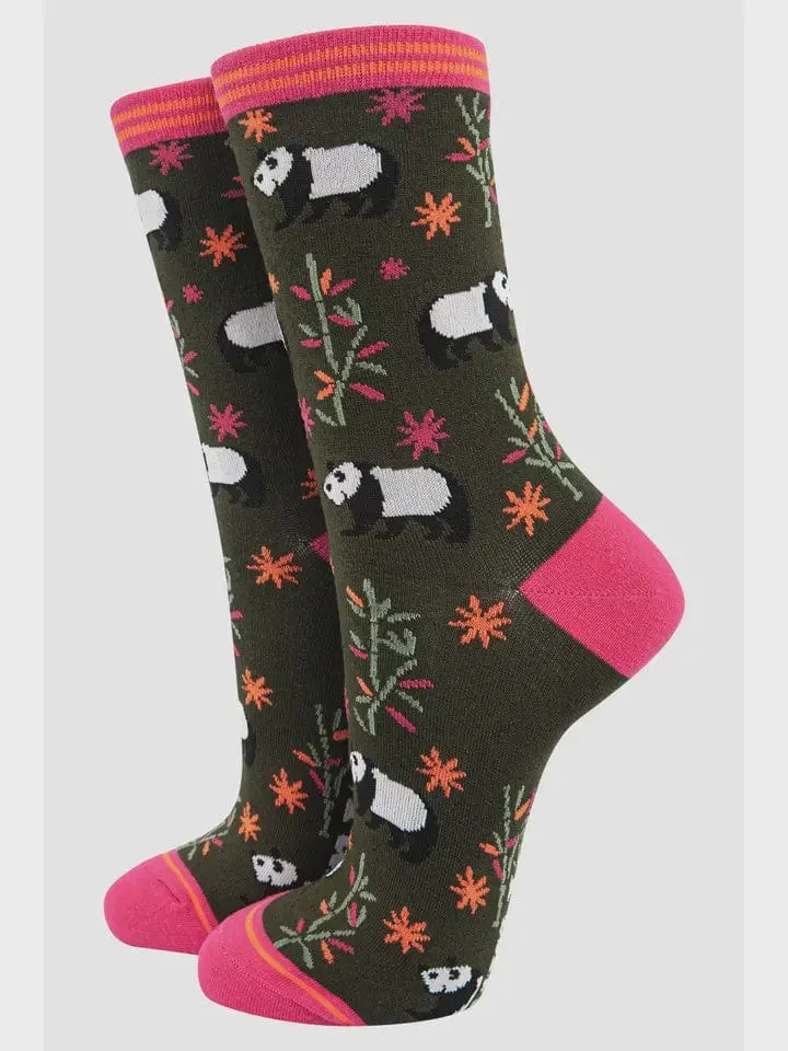 Sock Talk Panda and Bamboo Leaf Print Bamboo Socks