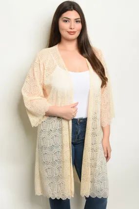 Soft Peach Lace Kimono Cardigan