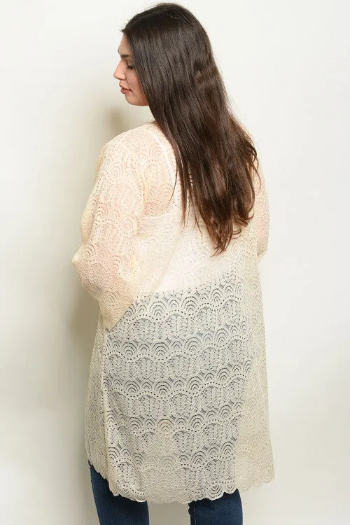 Soft Peach Lace Kimono Cardigan