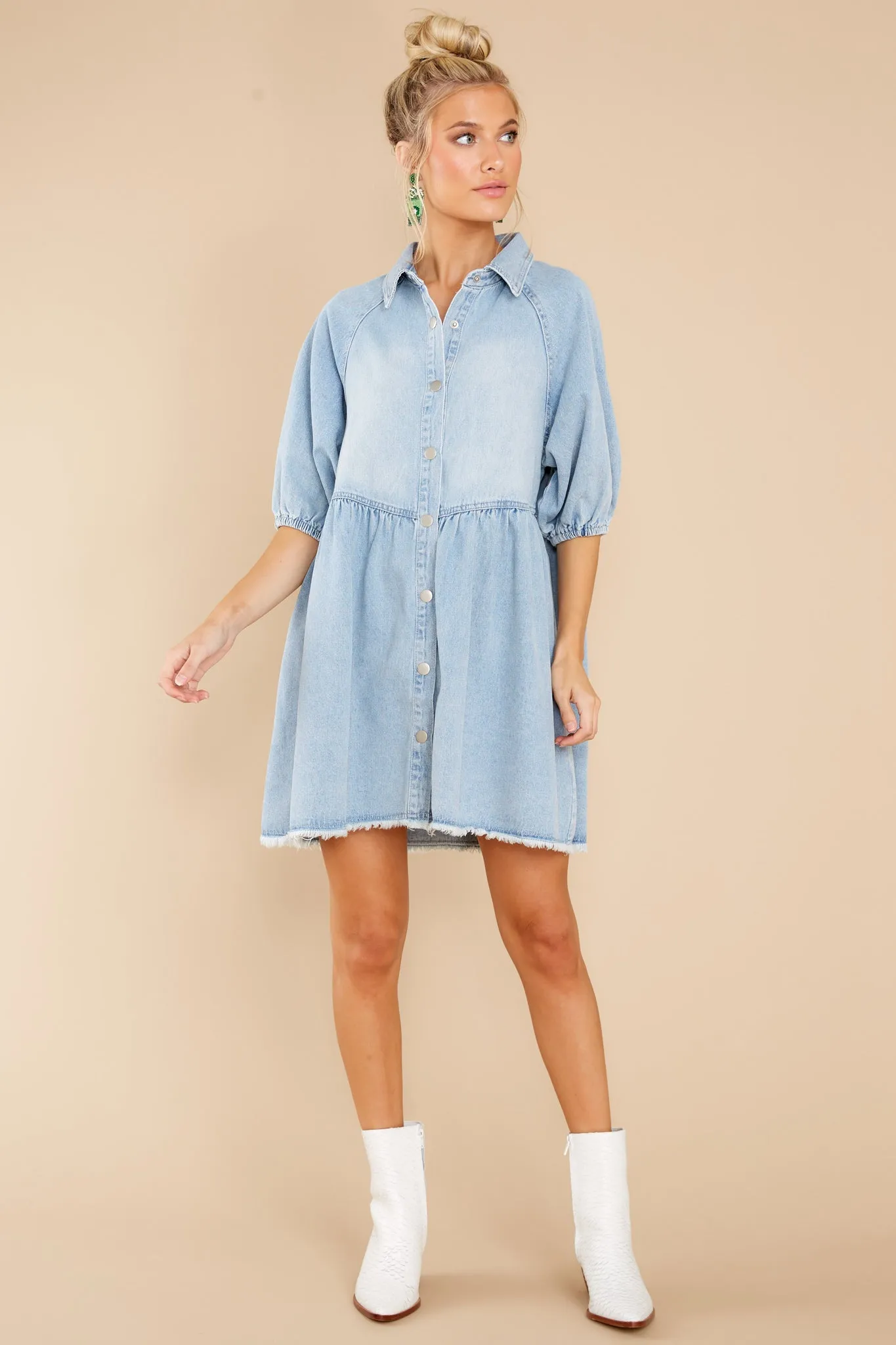 Still Rolling Light Wash Denim Dress