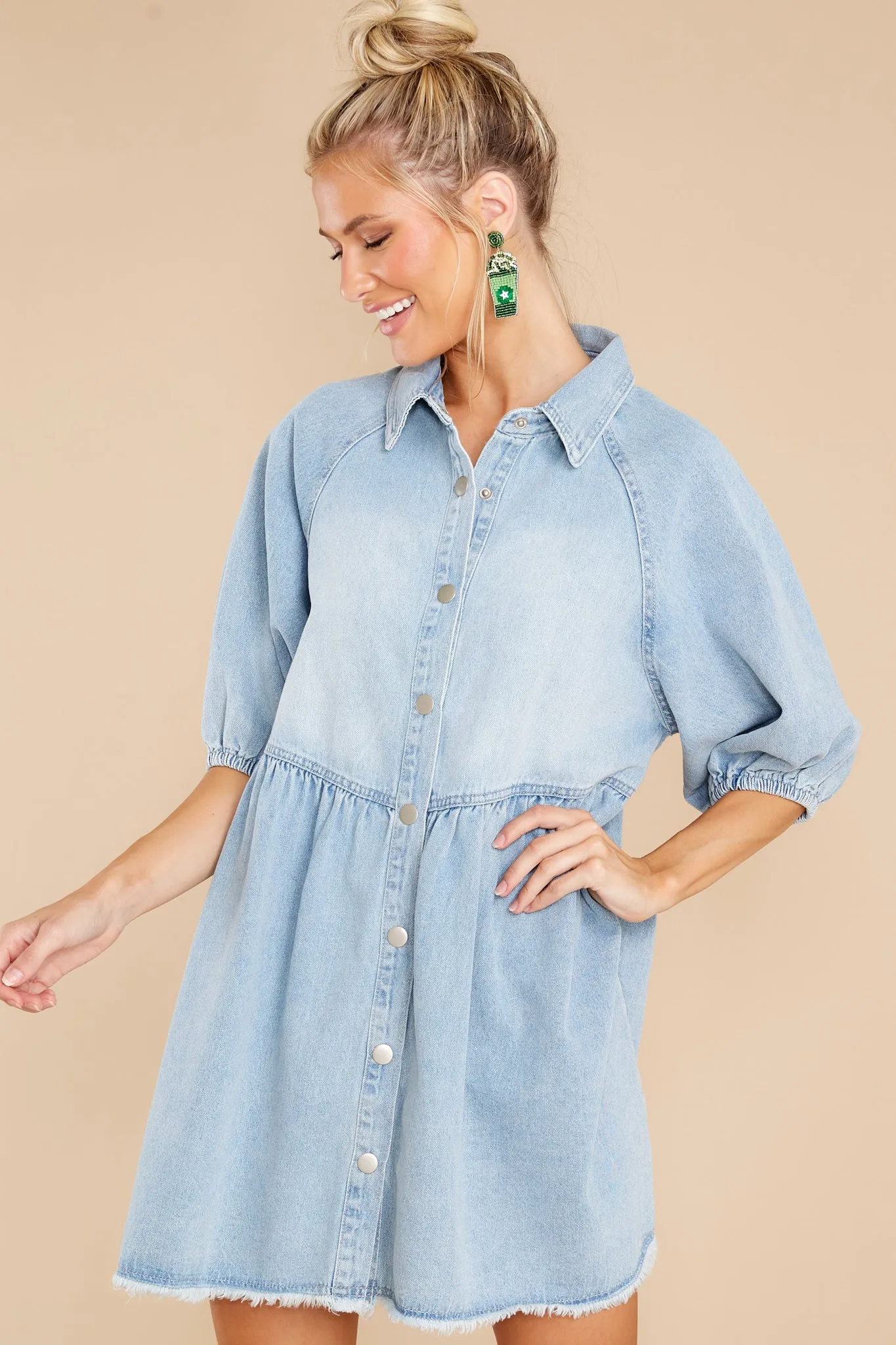 Still Rolling Light Wash Denim Dress