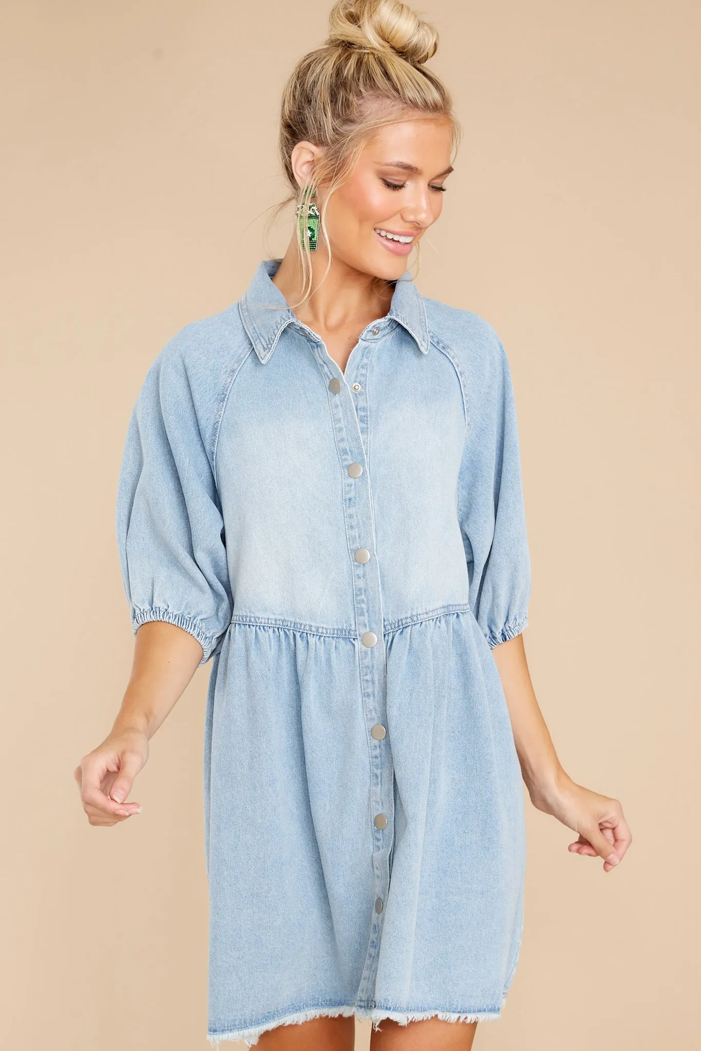 Still Rolling Light Wash Denim Dress