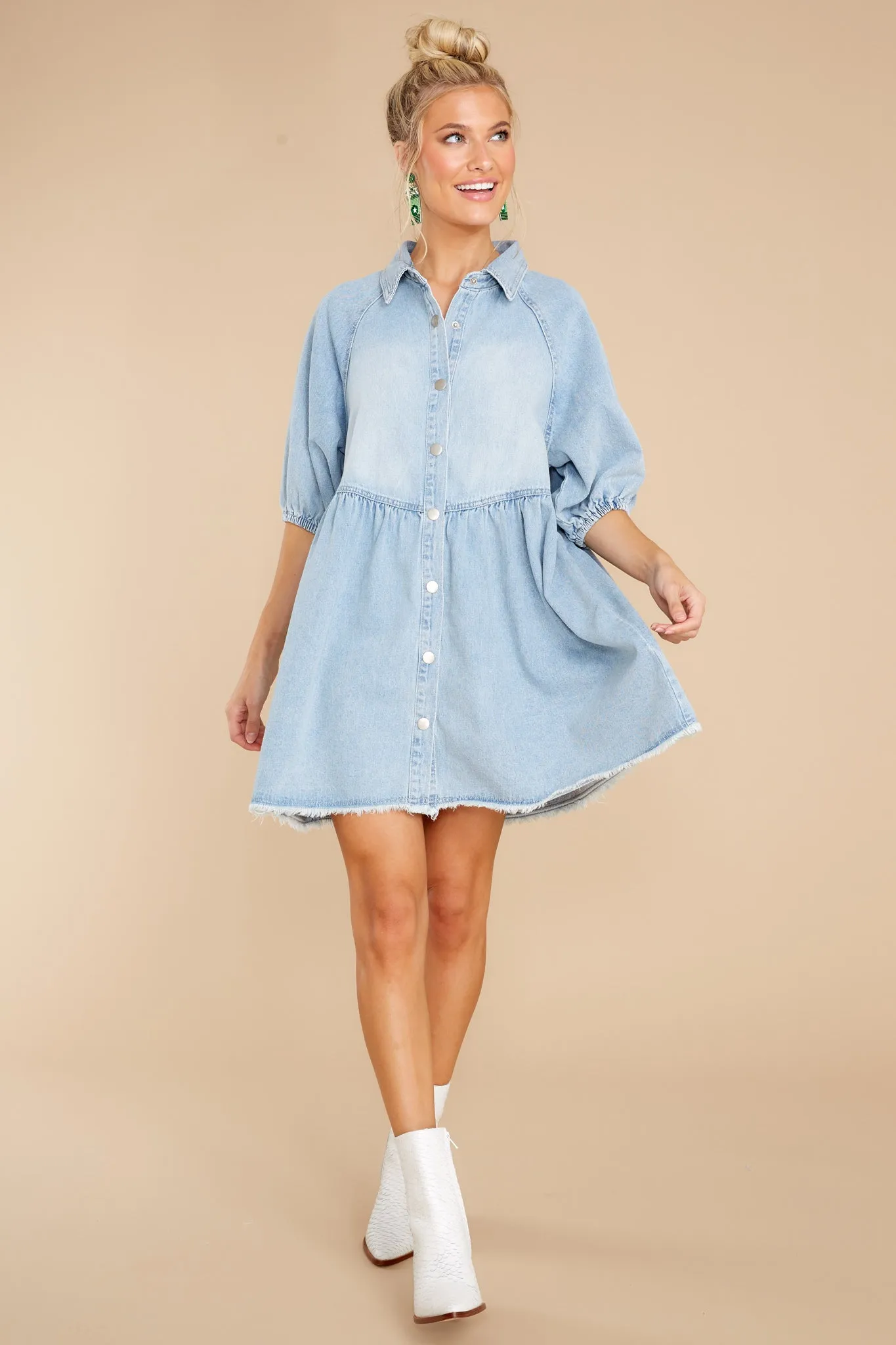 Still Rolling Light Wash Denim Dress