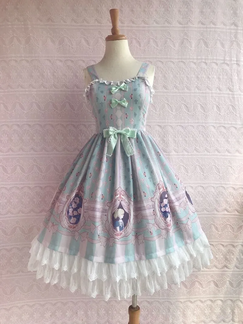 Sweet Rose Lover Printed Lolita JSK Dress Sleeveless Midi Dress by Yiliya