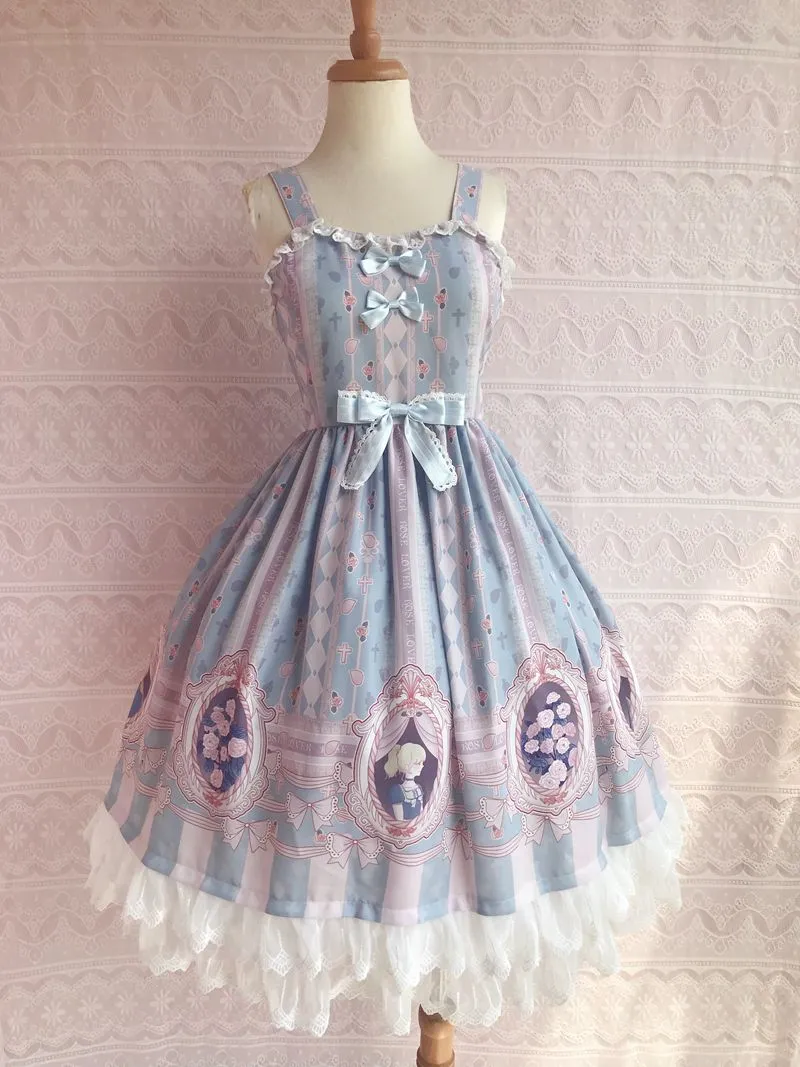 Sweet Rose Lover Printed Lolita JSK Dress Sleeveless Midi Dress by Yiliya