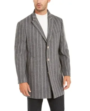 Tallia Orange Mens Slim-Fit Gray Chalk Stripe Overcoat, Medium