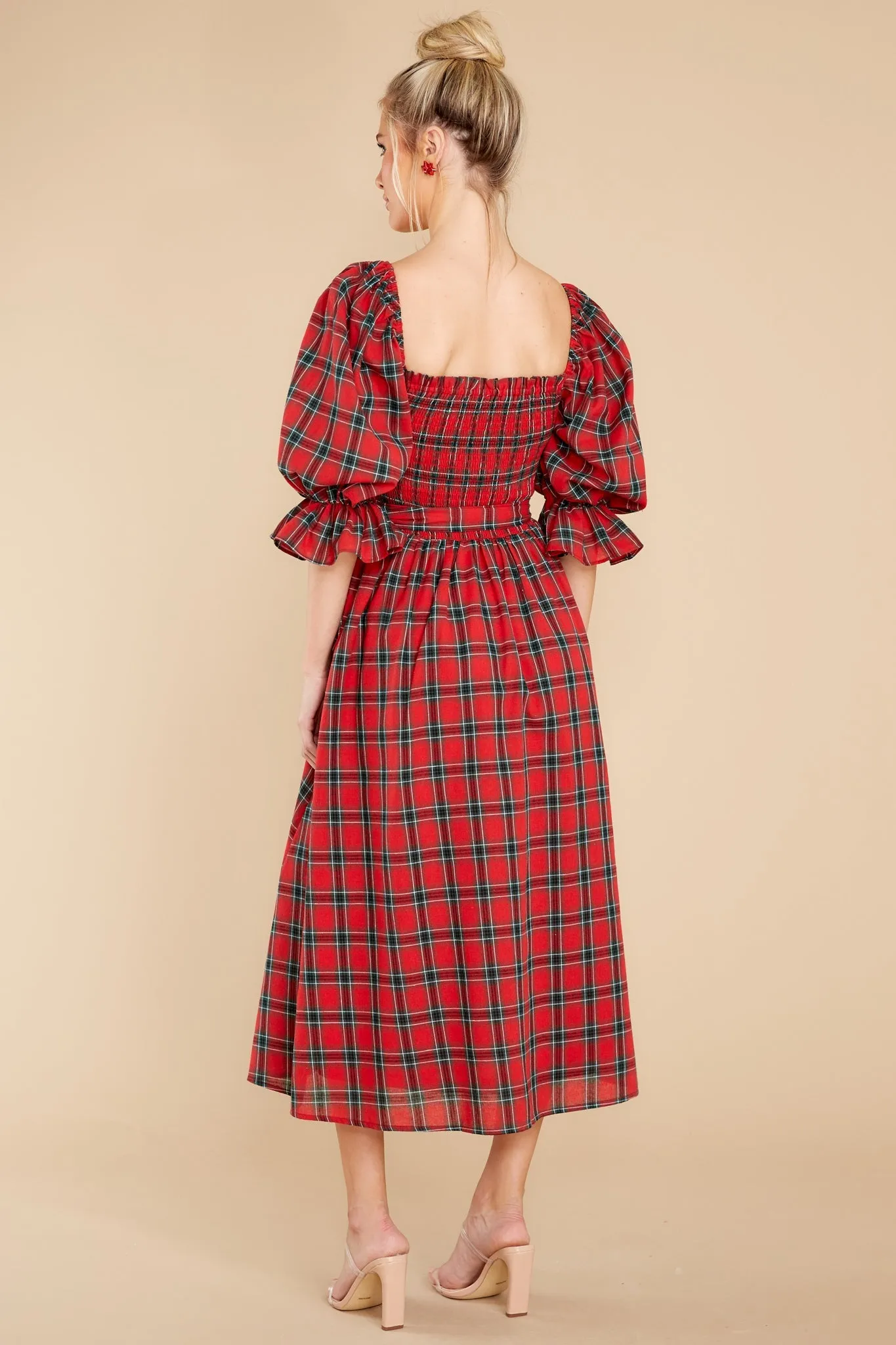 The Right Occasion Red Plaid Midi Dress