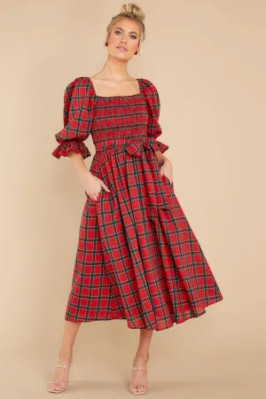 The Right Occasion Red Plaid Midi Dress