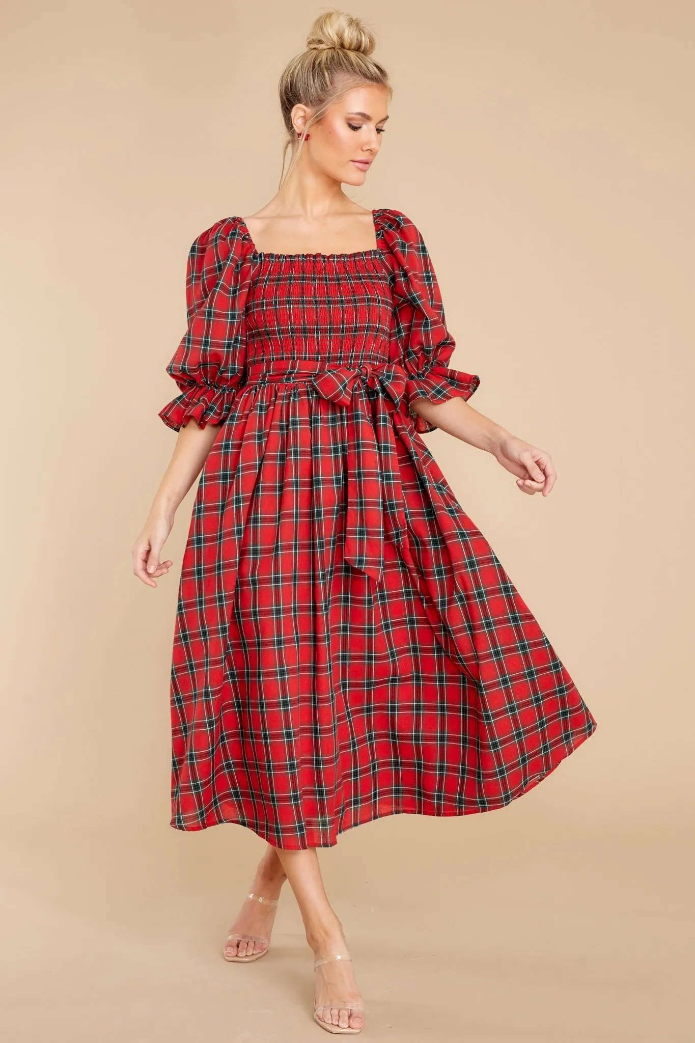 The Right Occasion Red Plaid Midi Dress