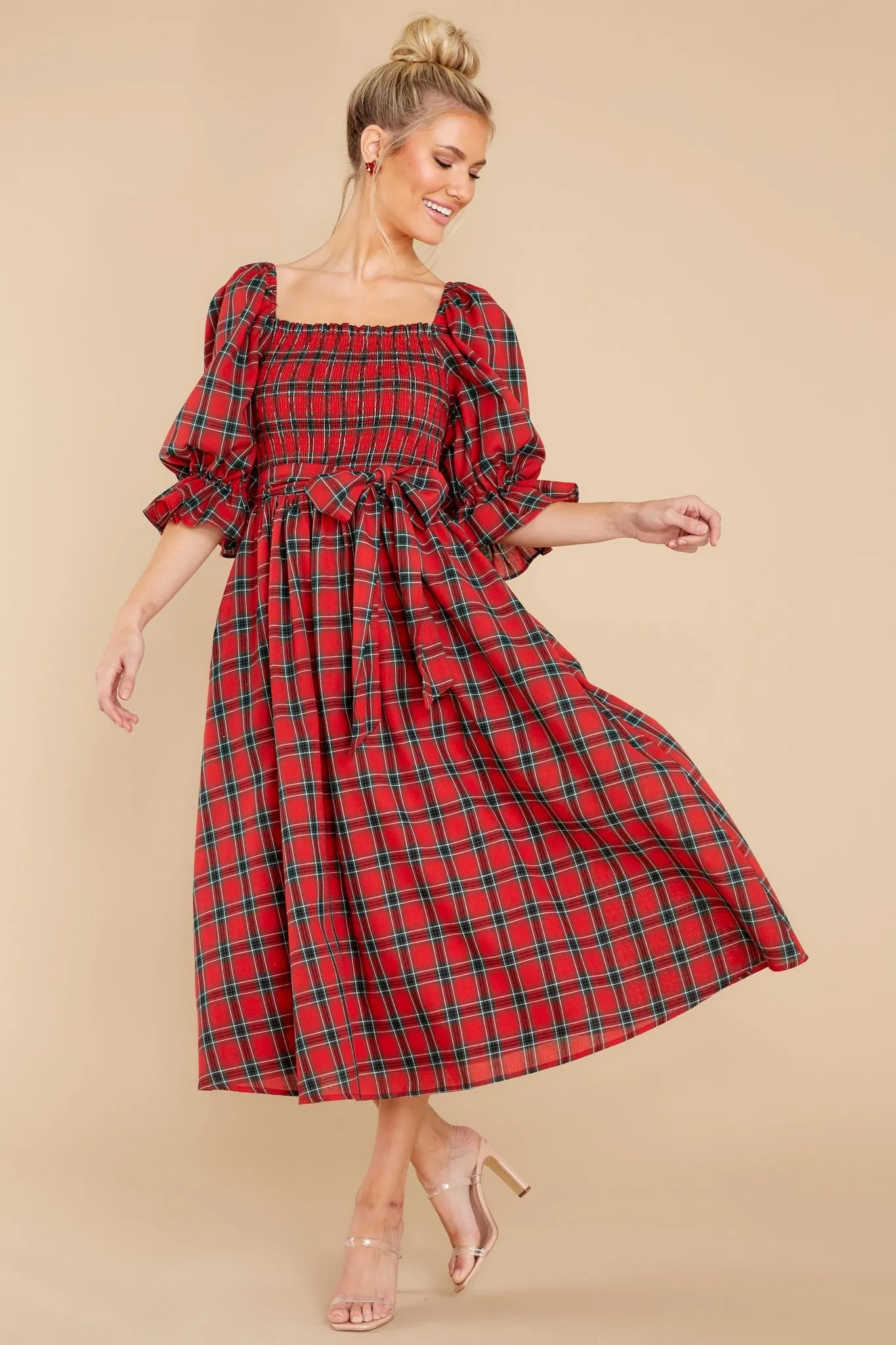 The Right Occasion Red Plaid Midi Dress