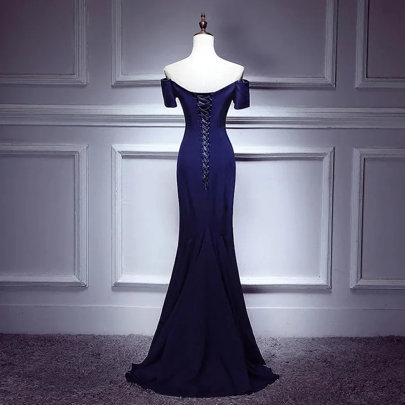 Tight Fitted Prom Dress in Navy Blue