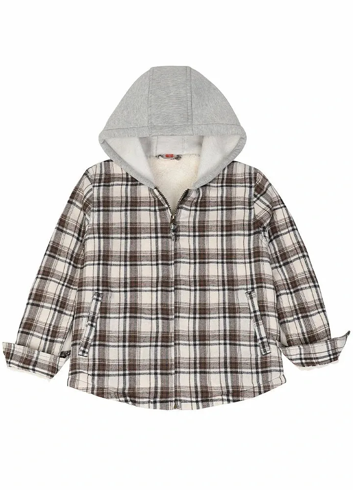 Toddler Boys and Girls Sherpa-Lined Full Zip Hooded Plaid Flannel Shirt