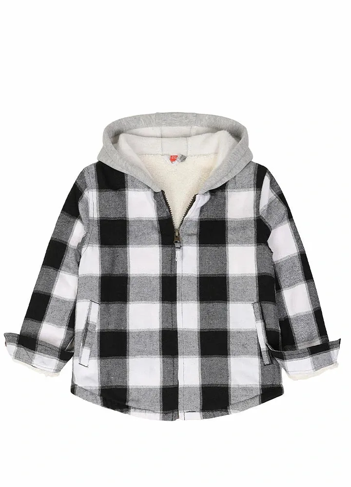 Toddler Boys and Girls Sherpa-Lined Full Zip Hooded Plaid Flannel Shirt