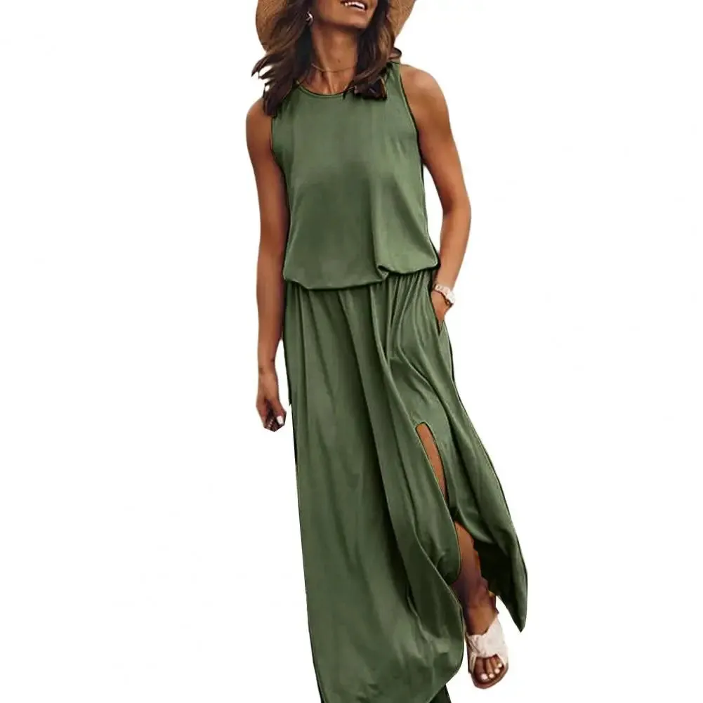 Uniwim聽Summer Women Long Maxi Dress Beach Dresses Sleeveless Casual Floral Sundress 2024 Green Summer Vacation Clothes Boho Tank Dress