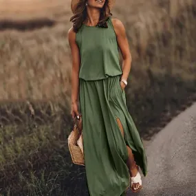 Uniwim聽Summer Women Long Maxi Dress Beach Dresses Sleeveless Casual Floral Sundress 2024 Green Summer Vacation Clothes Boho Tank Dress