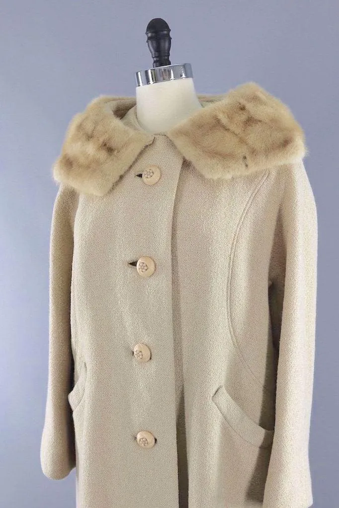 Vintage Winter Coat with Blonde Mink Fur Collar