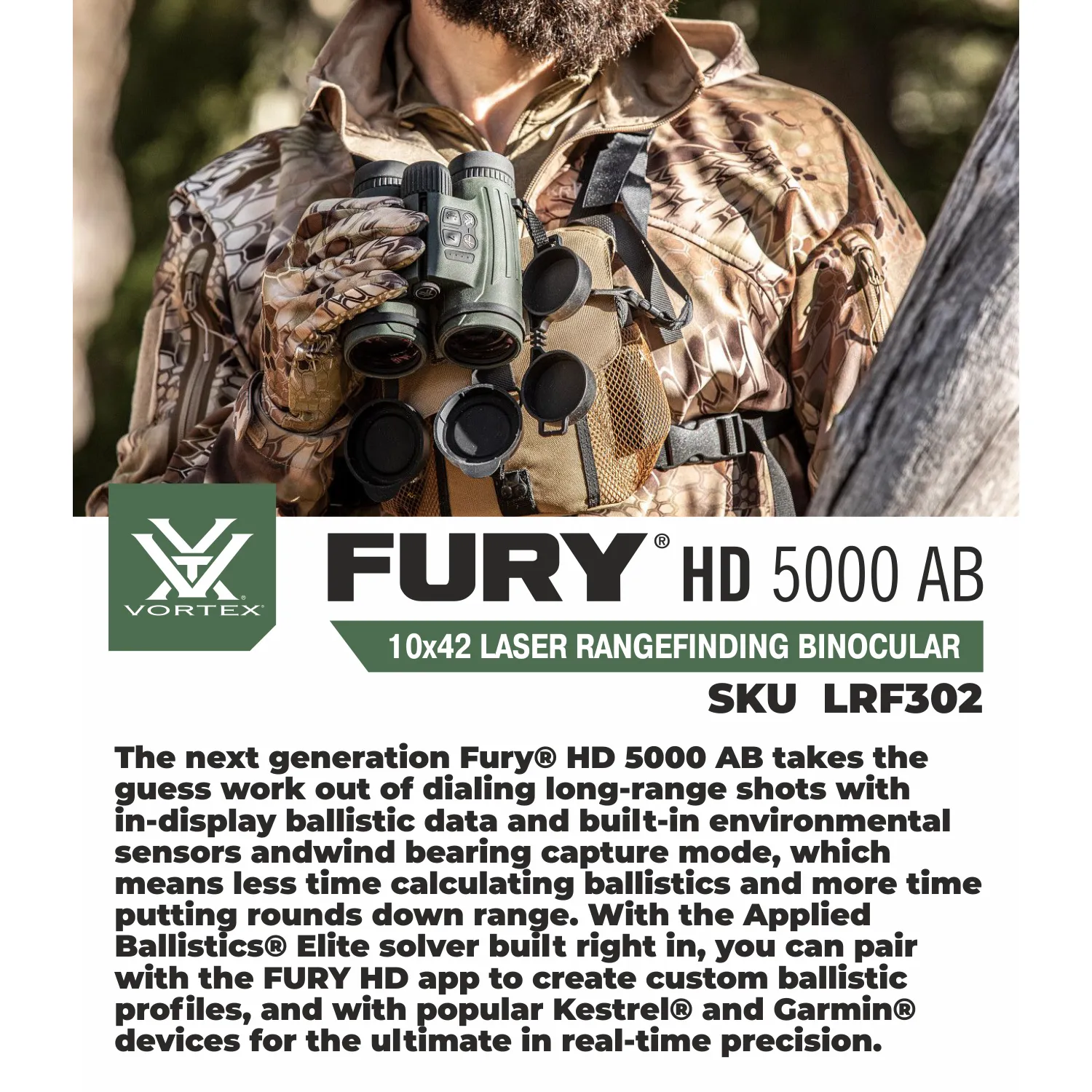 Vortex Optics Fury HD 5000 AB 10x42 Applied Ballistics Laser Rangefinding Binocular (LRF302)