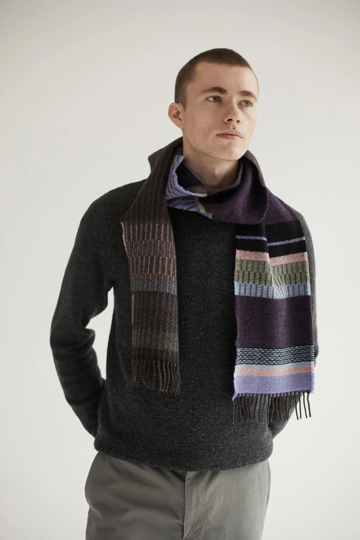 Wallace Sewell LAMBSWOOL STRIPE SCARVES  -Strathay - ELDERBERRY PURPLE