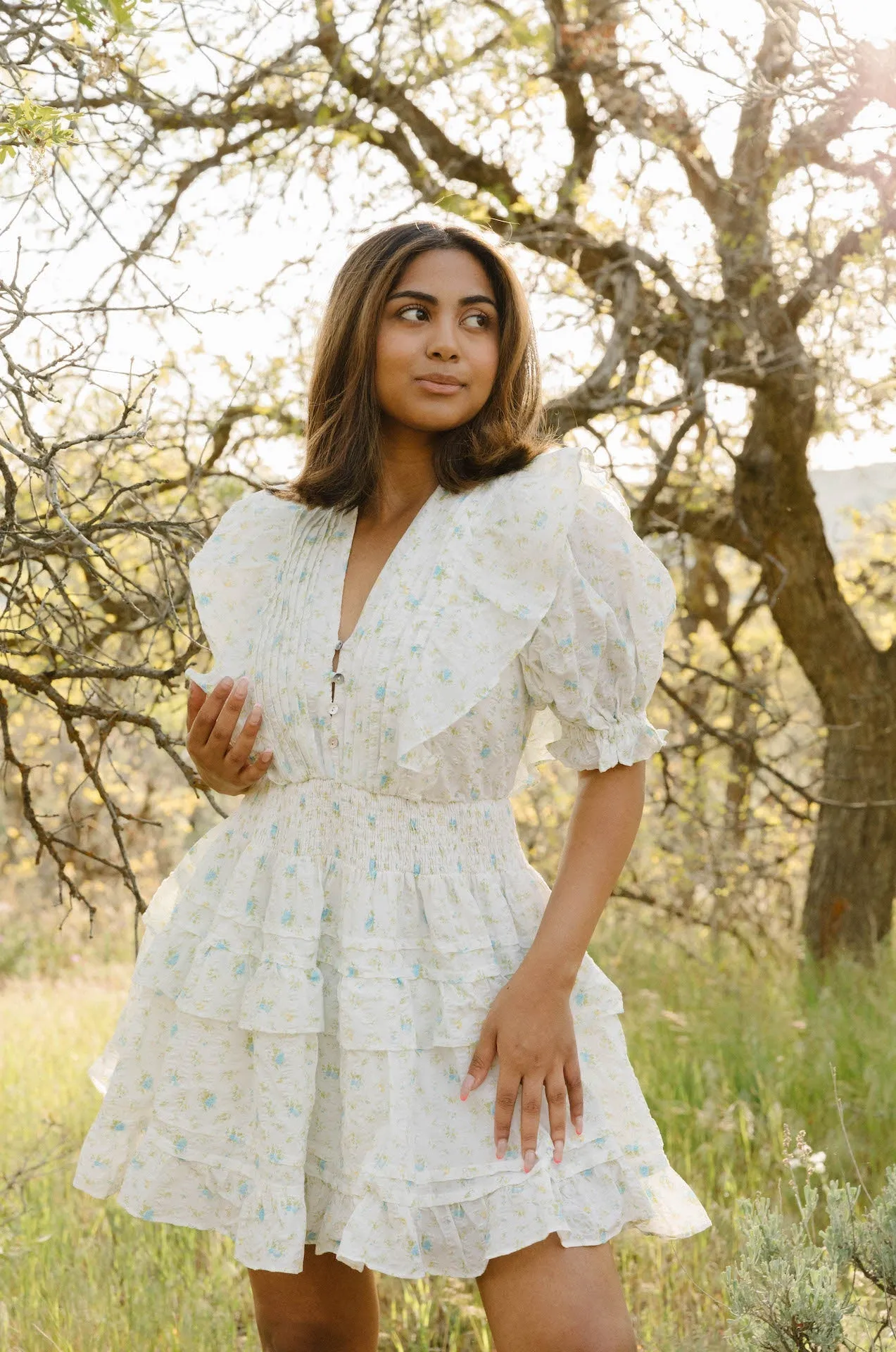 Weekend Dreams Floral Ruffle Mini Dress - Blue