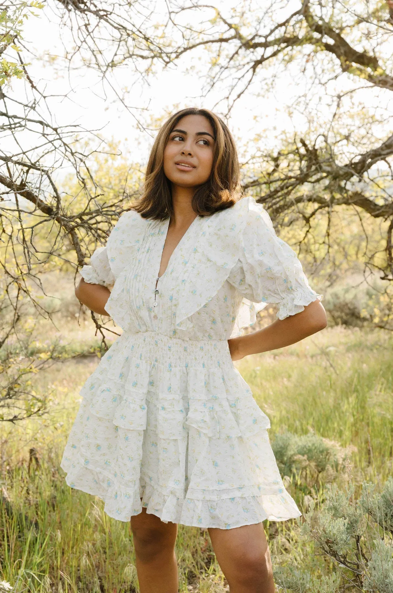 Weekend Dreams Floral Ruffle Mini Dress - Blue