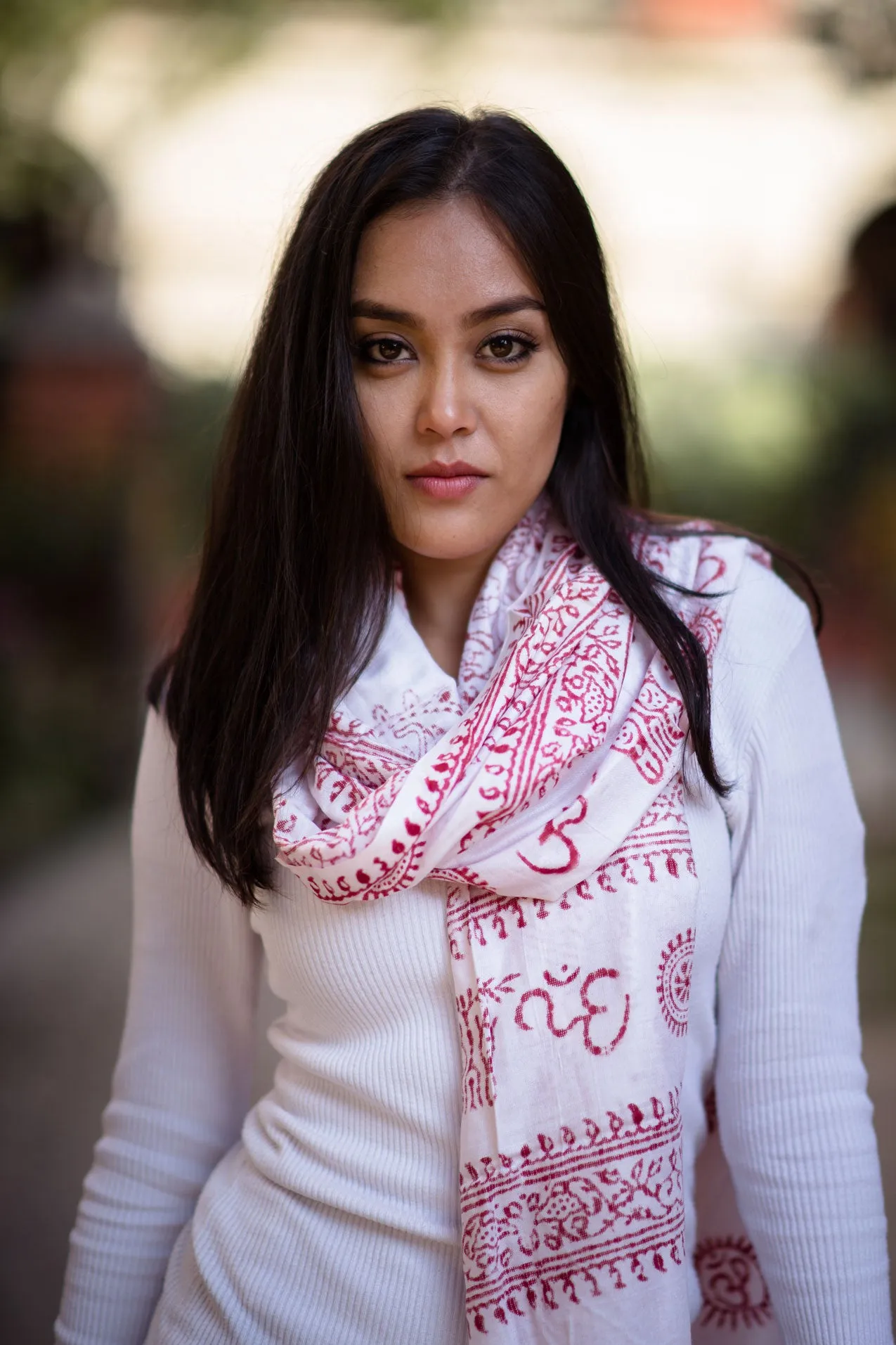 White Om Prayer Shawl