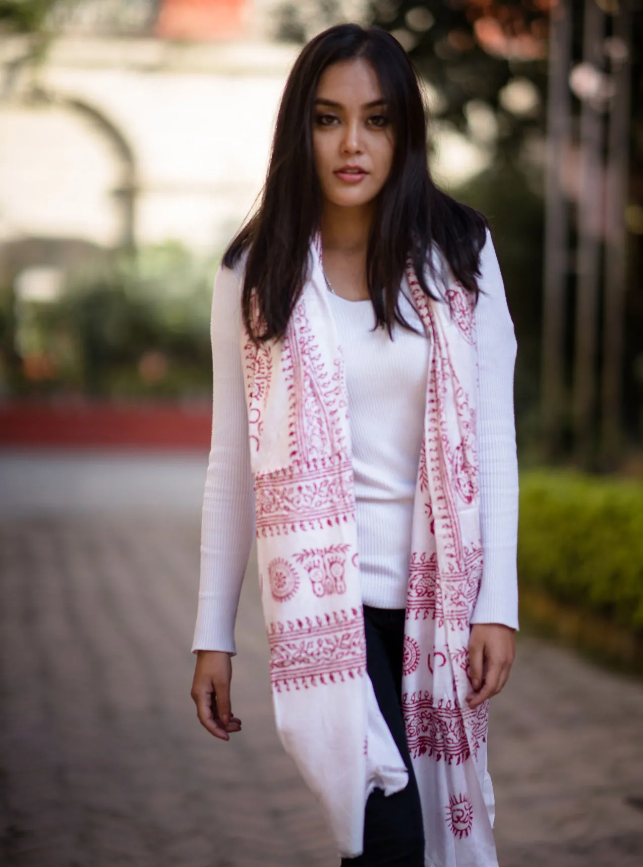 White Om Prayer Shawl