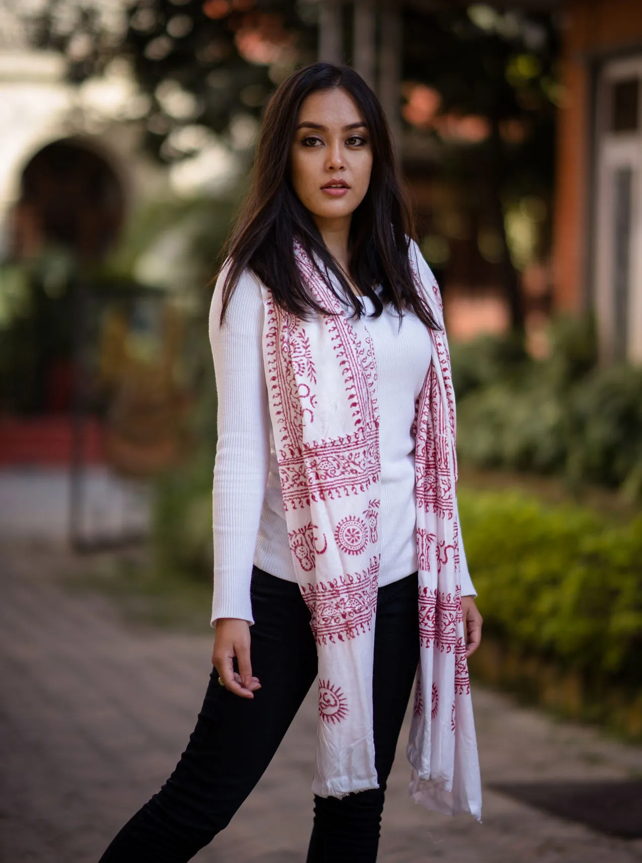 White Om Prayer Shawl