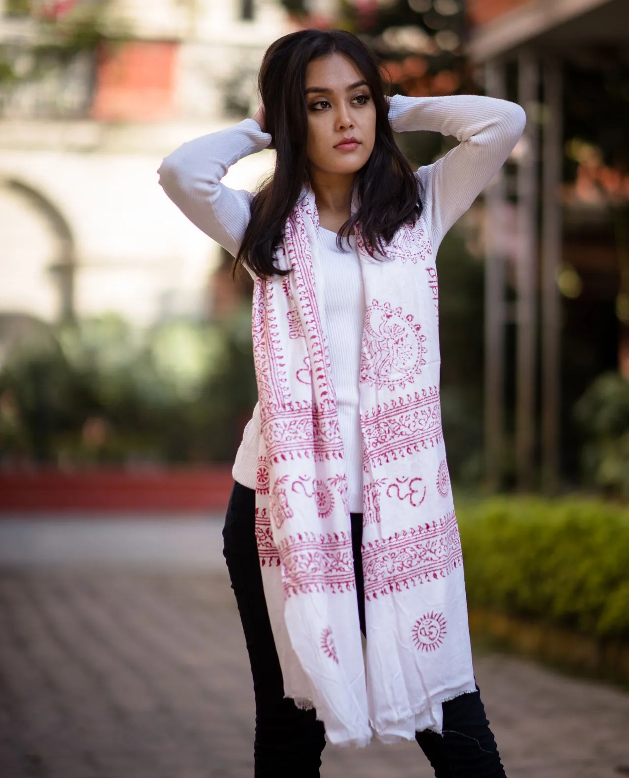 White Om Prayer Shawl