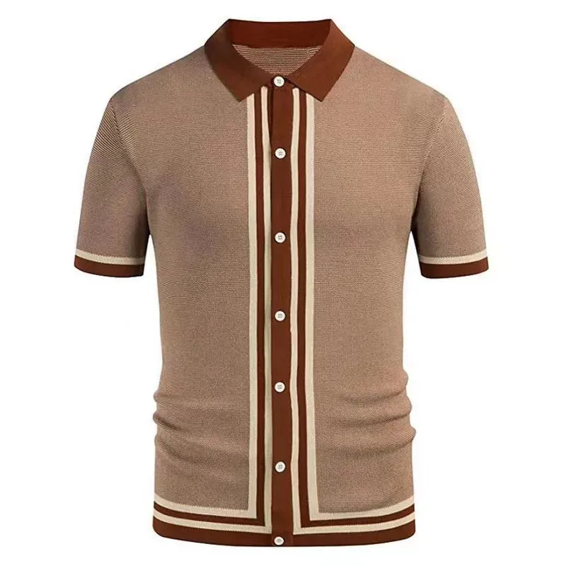 Wiaofellas  -  Spring Autumn Men Polo Shirt Short Sleeve Business Cardigan Shirt High Quality Men Polo Streetwear Casual Splicing Knitting