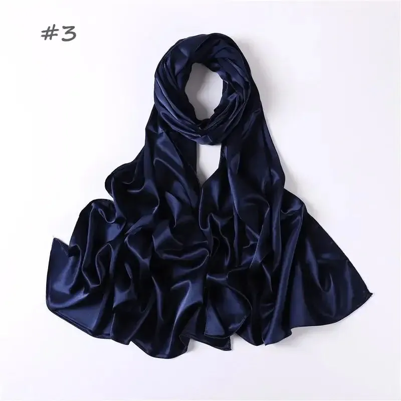 Women Solid Satin Silk Hijab Scarf